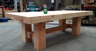 Large larch outdoor dining table before pressure tereatment